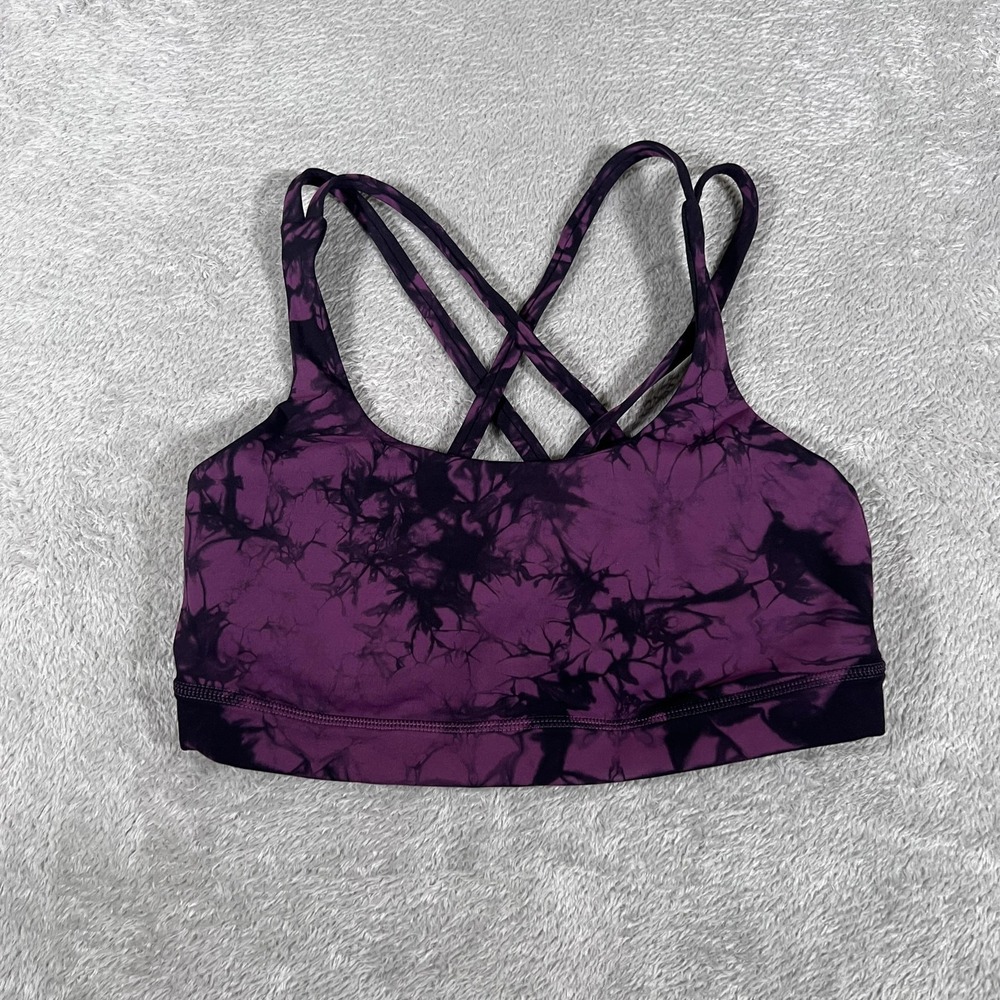 Lululemon Energy Sports‎ Bra Womens 4 Magenta Tie Dye Strappy Criss Cross Gym